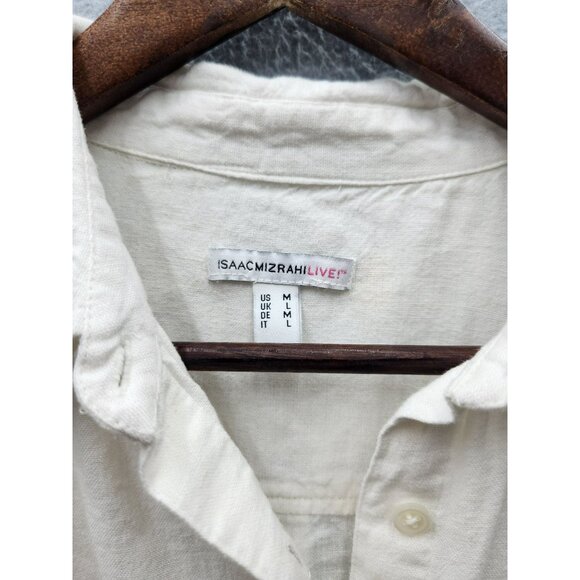 Isaac Mizrahi Live! Pineapple Embroider Linen-Blend Button-Up Shirt M - Picture 3 of 7